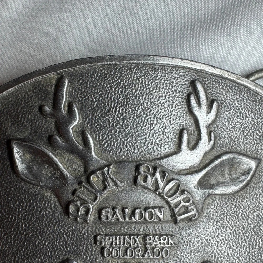 Vintage Buck Snort Saloon Sphinx Park Colorado‎ Belt Buckle Bergamot USA